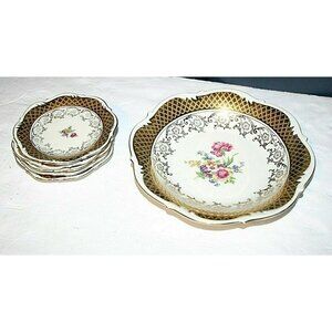 Bareuther Waldsassen mini tea cup plate Bavaria Germany set of 6 flower gold 4"